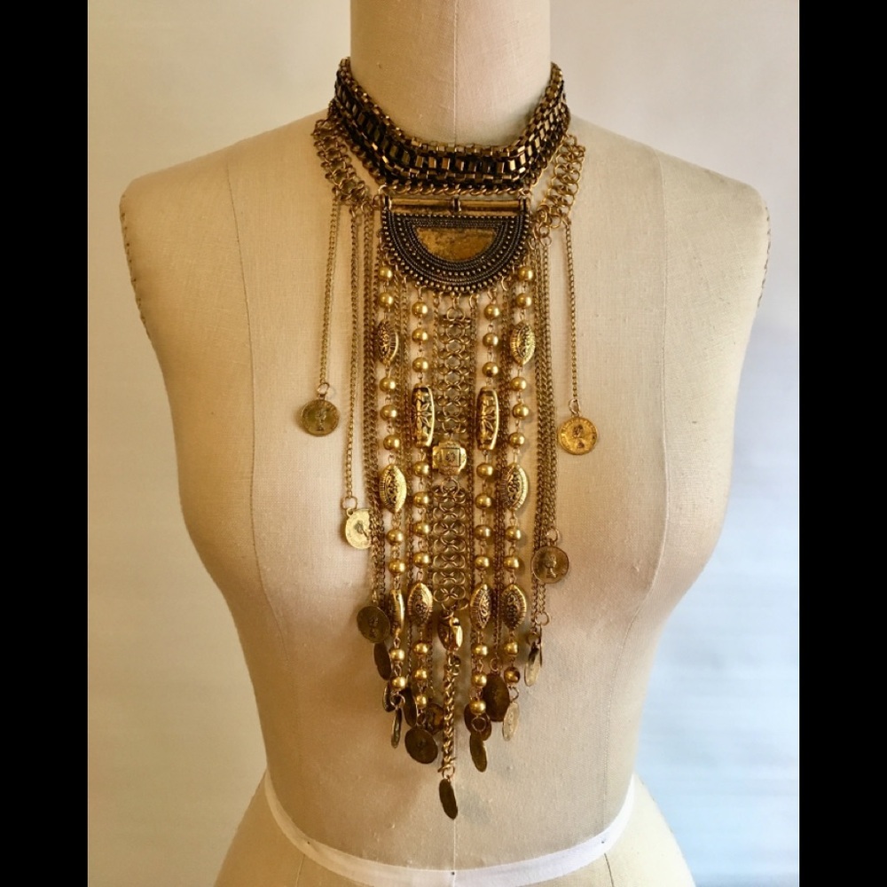 Statement Necklace Multi Strand Choker Beads Coins